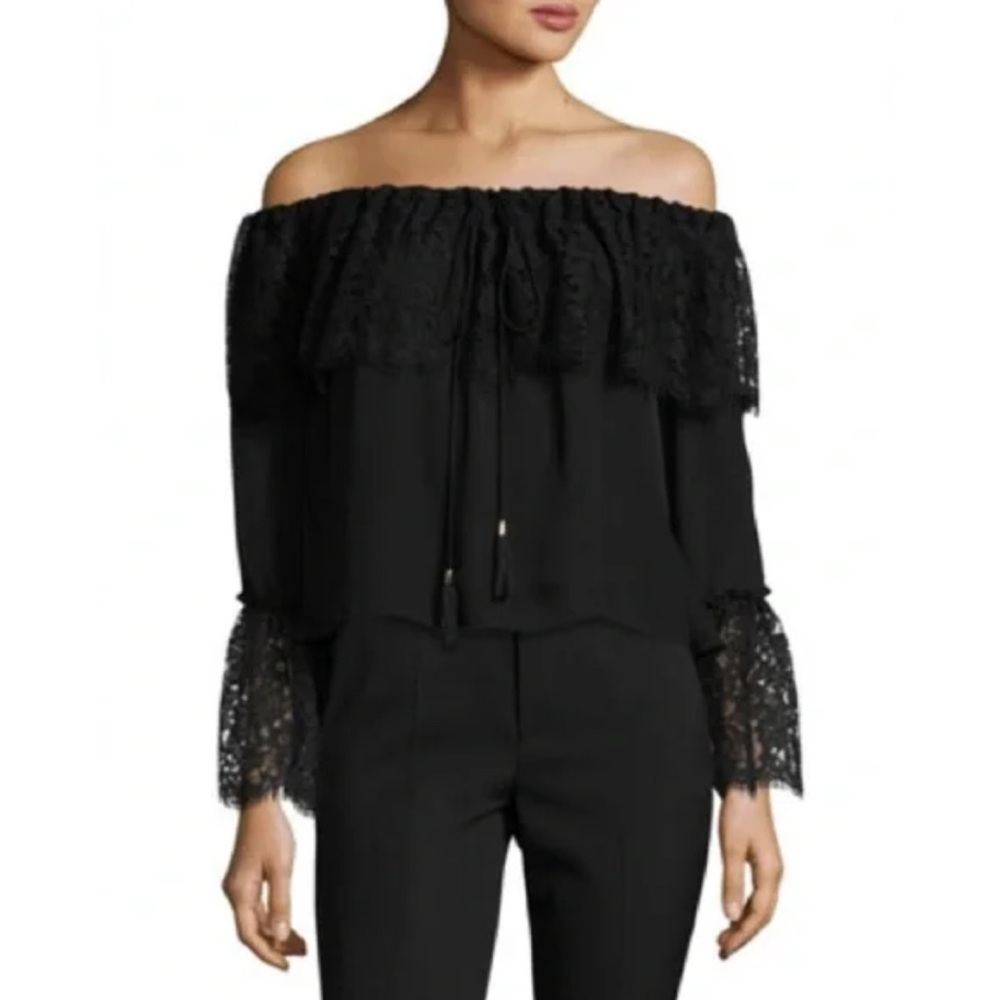 Rachel Zoe Collection | Cali Off The Shoulder Silk Lace Top - Black Women's Sz 4